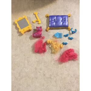 1995 Littlest Pet Shop Dazzling Hair Pets Tickled Pink Kitty Playset Complete